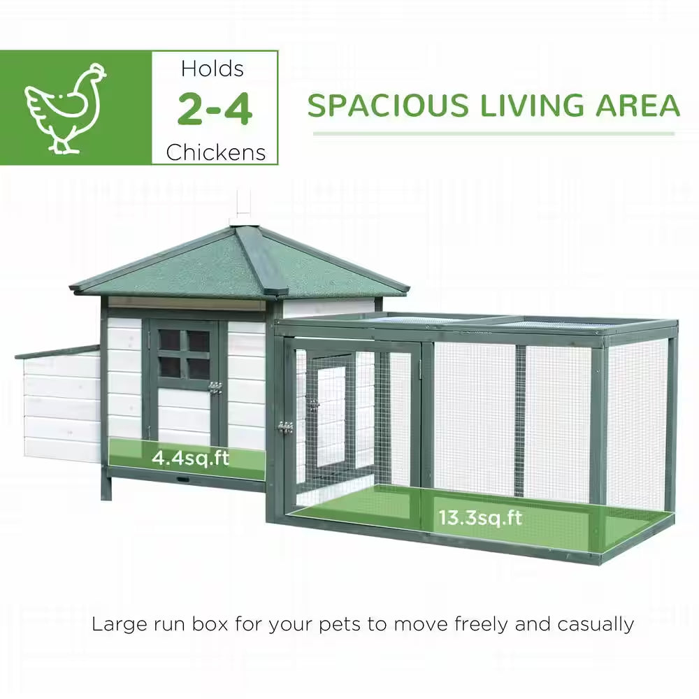 77 In. Green Wooden Chicken Coop 0.00037-Acre In-Ground W/Weatherproof Roof, Poultry Fencing and Removable Tray