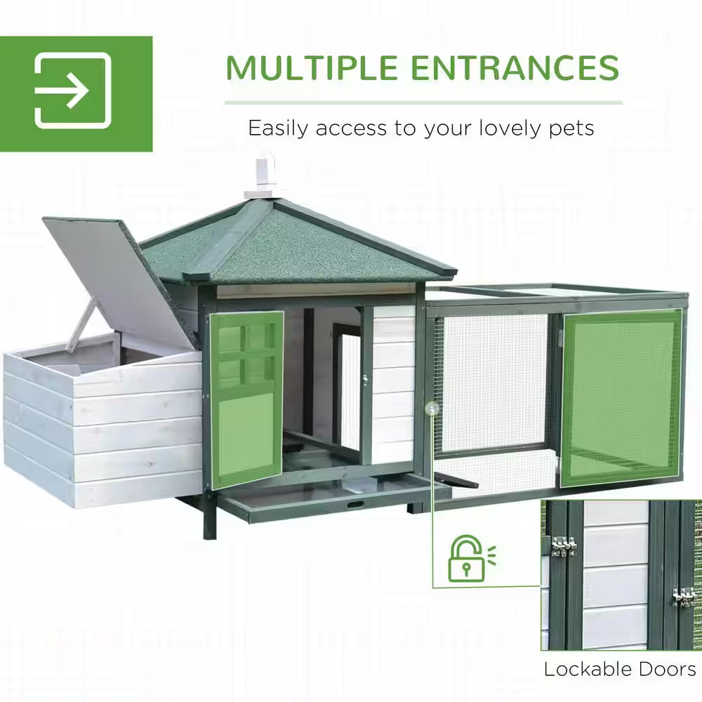 77 In. Green Wooden Chicken Coop 0.00037-Acre In-Ground W/Weatherproof Roof, Poultry Fencing and Removable Tray