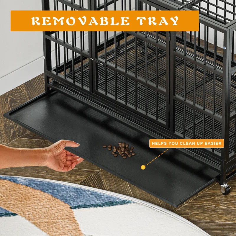 Adrihana Heavy Duty Dog Crate Cage with Lockable Wheels, Large Dog Kennel Indoor with Removable Tray