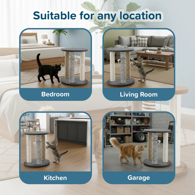 Cat Scratching Post - Scratcher Posts with Carpeted Scratch Pad Base and Perch - Furniture Scratching Deterrent for Indoor Cats