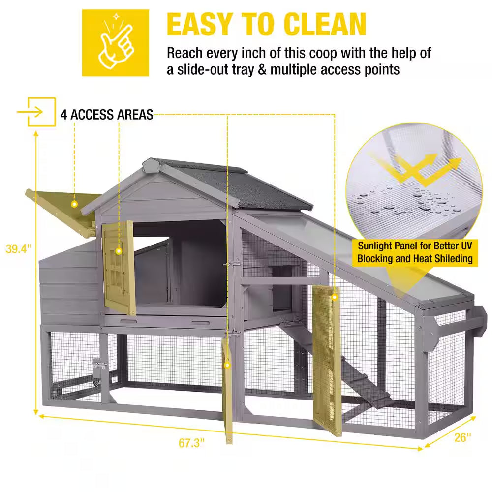 Wooden Chicken Coop for 1/2 Hens with Wheels