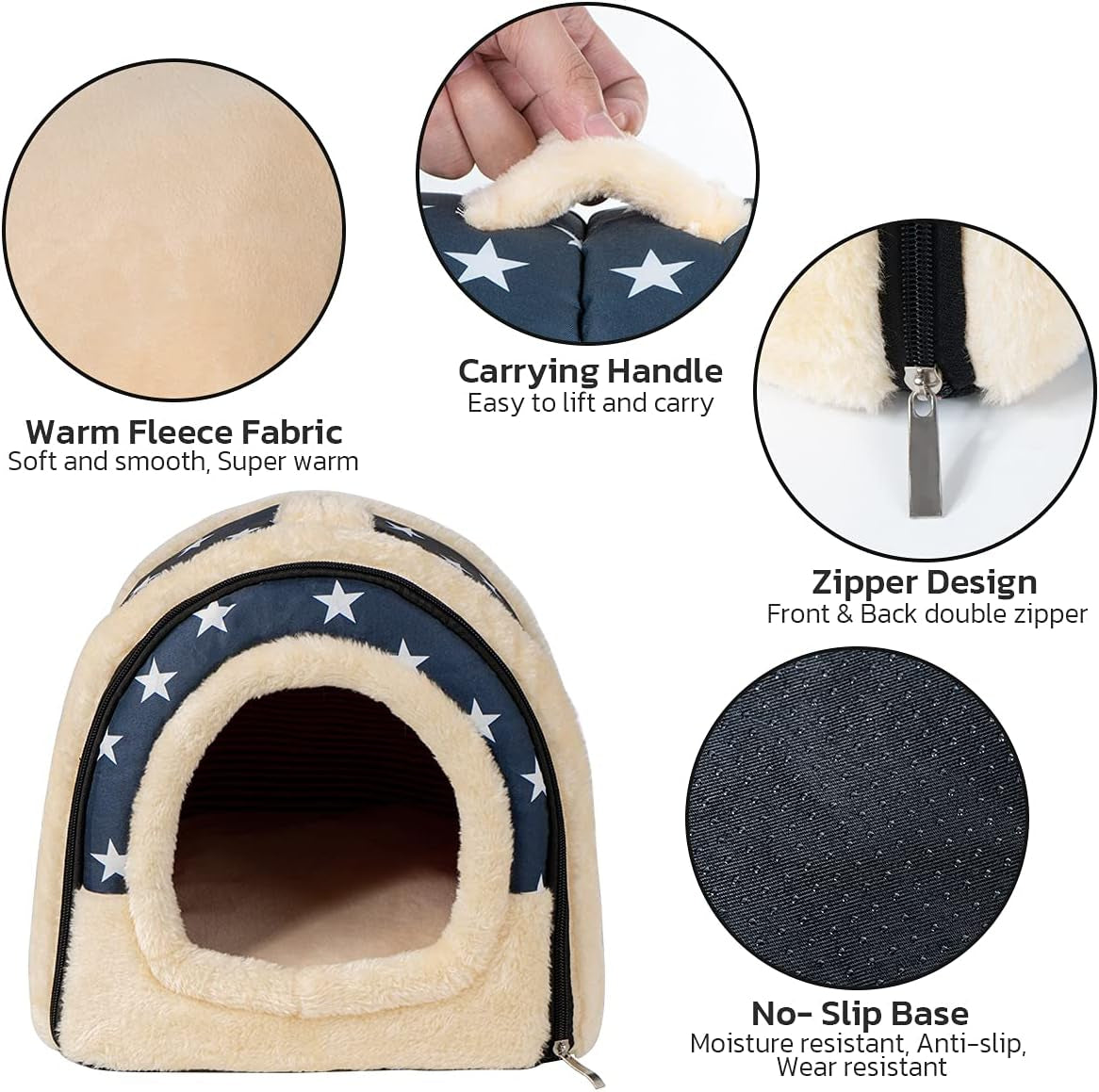 Guinea Pig & Rabbit Cozy Hideout House - Small Animal Bed for Guinea Pigs, Rabbits, Hamsters, Rats & Chinchillas Cave Bed (Stars)