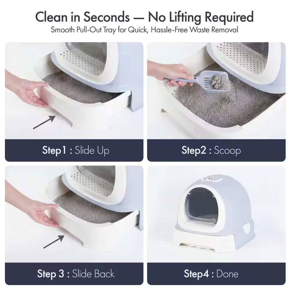 Fully Enclosed Hooded Litter Pan with Front Entry Odor Close Door, Cat Litter Scoop Included
