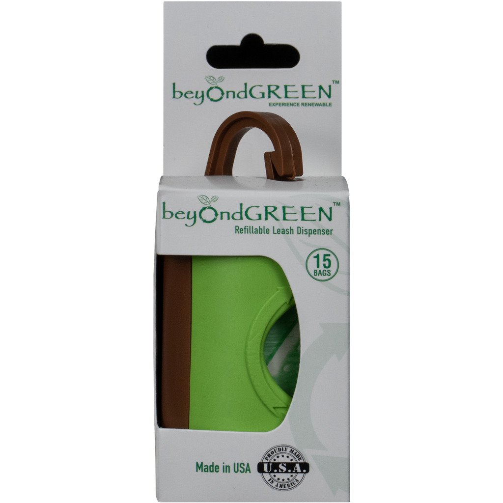 beyondGREEN Dog Waste Bag Leash Dispenser – Clip-On Holder for Standard Rolls – Durable, Portable, Made in USA