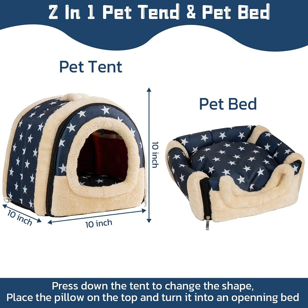 Guinea Pig & Rabbit Cozy Hideout House - Small Animal Bed for Guinea Pigs, Rabbits, Hamsters, Rats & Chinchillas Cave Bed (Stars)