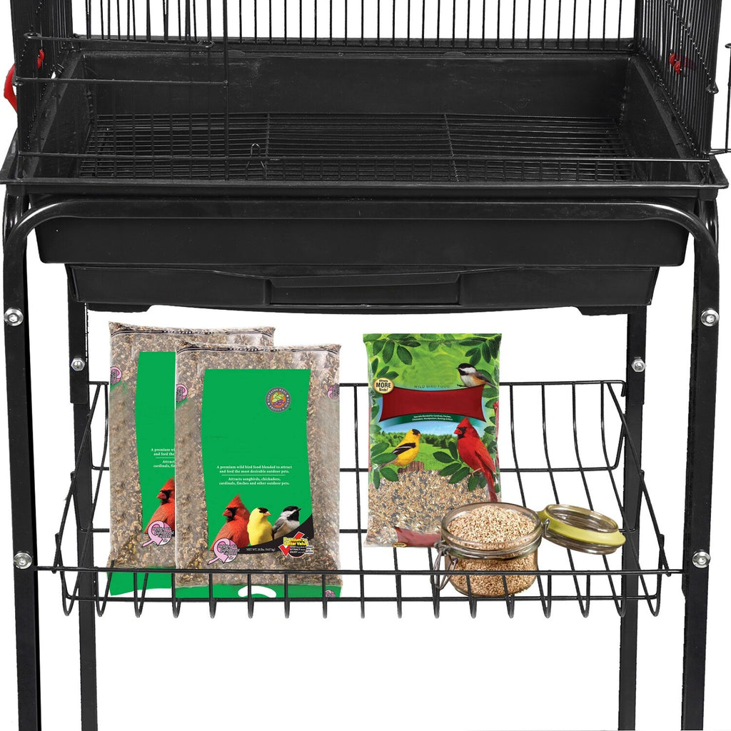 59'' Bird Cage Parakeet Finch Budgie Conure Lovebird House W/ Rolling Stand Tray