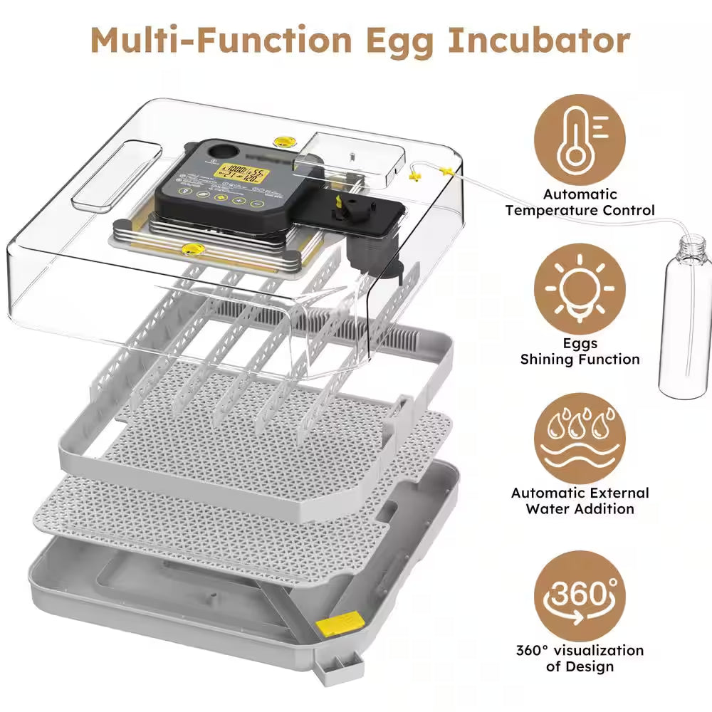 16.14 In. X 16.14 In. 48-Egg LED Cold-Light Poultry Incubator Temperature Display Humidity Control and Water Serving