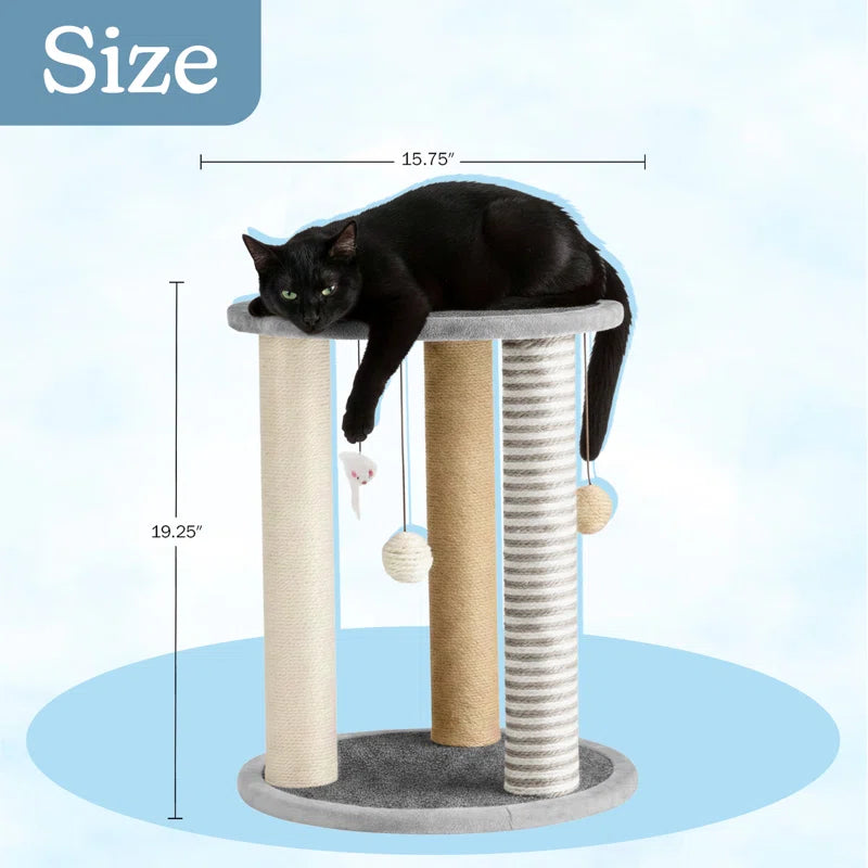 Cat Scratching Post - Scratcher Posts with Carpeted Scratch Pad Base and Perch - Furniture Scratching Deterrent for Indoor Cats