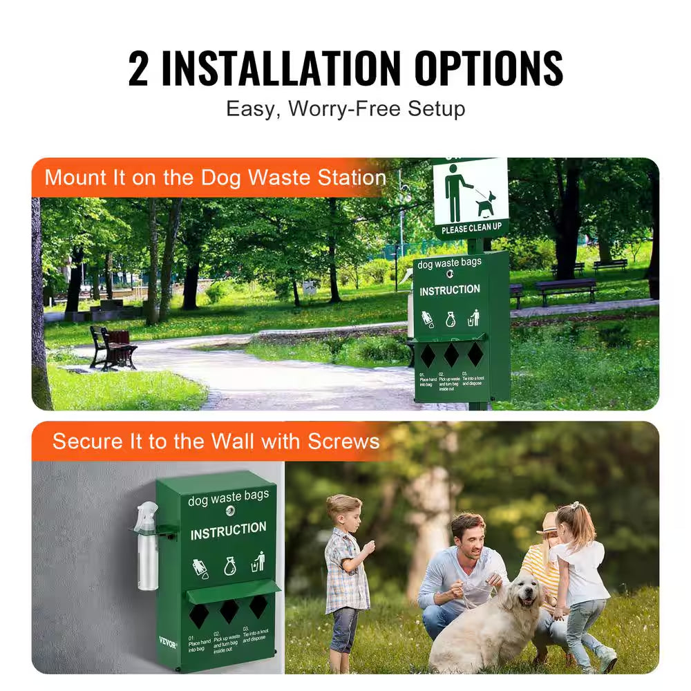 Dog Poop Bag Dispenser with Hand Wash Bottle, Lockable Outdoor Dog Waste Bag Holder with 600-Waste Bags, Stake, Pole