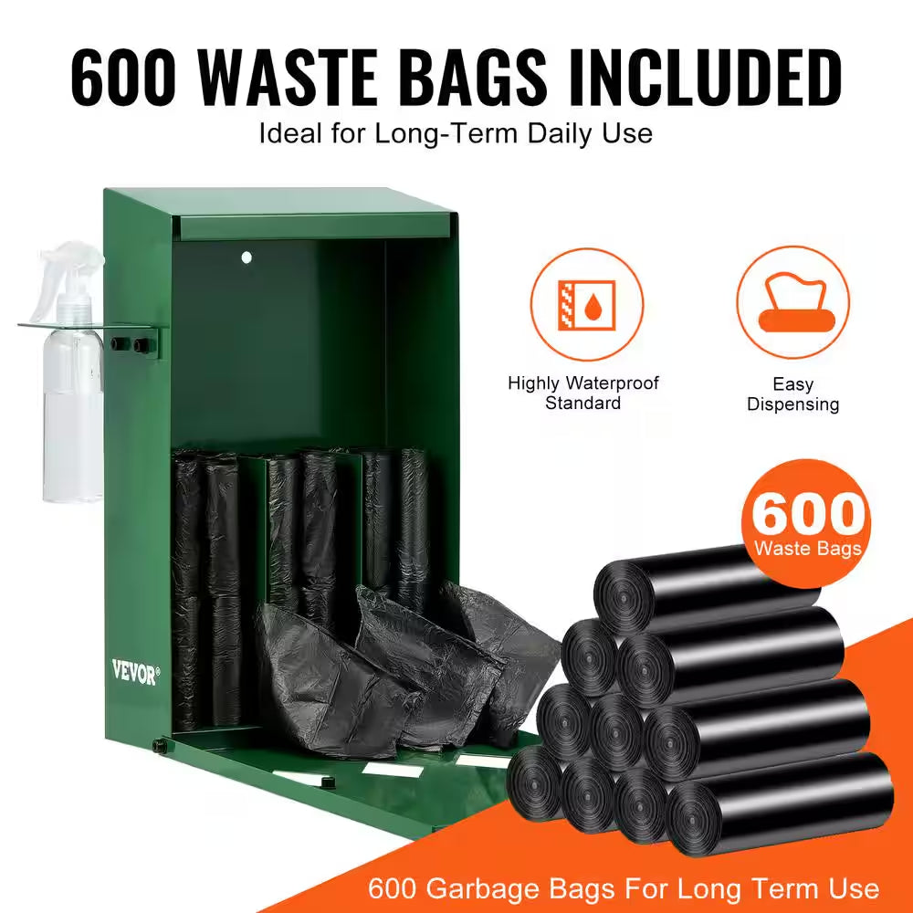 Dog Poop Bag Dispenser with Hand Wash Bottle, Lockable Outdoor Dog Waste Bag Holder with 600-Waste Bags, Stake, Pole