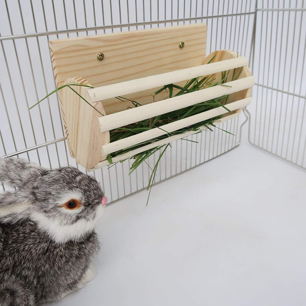 Rabbit Wooden Hay Rack Multi-Functional Manger Grass Holder for Small Pets Bunny Chinchilla Guinea Pigs (Hay Rack-A)