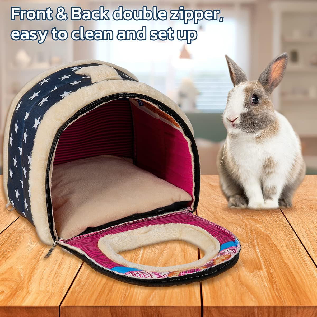 Guinea Pig & Rabbit Cozy Hideout House - Small Animal Bed for Guinea Pigs, Rabbits, Hamsters, Rats & Chinchillas Cave Bed (Stars)