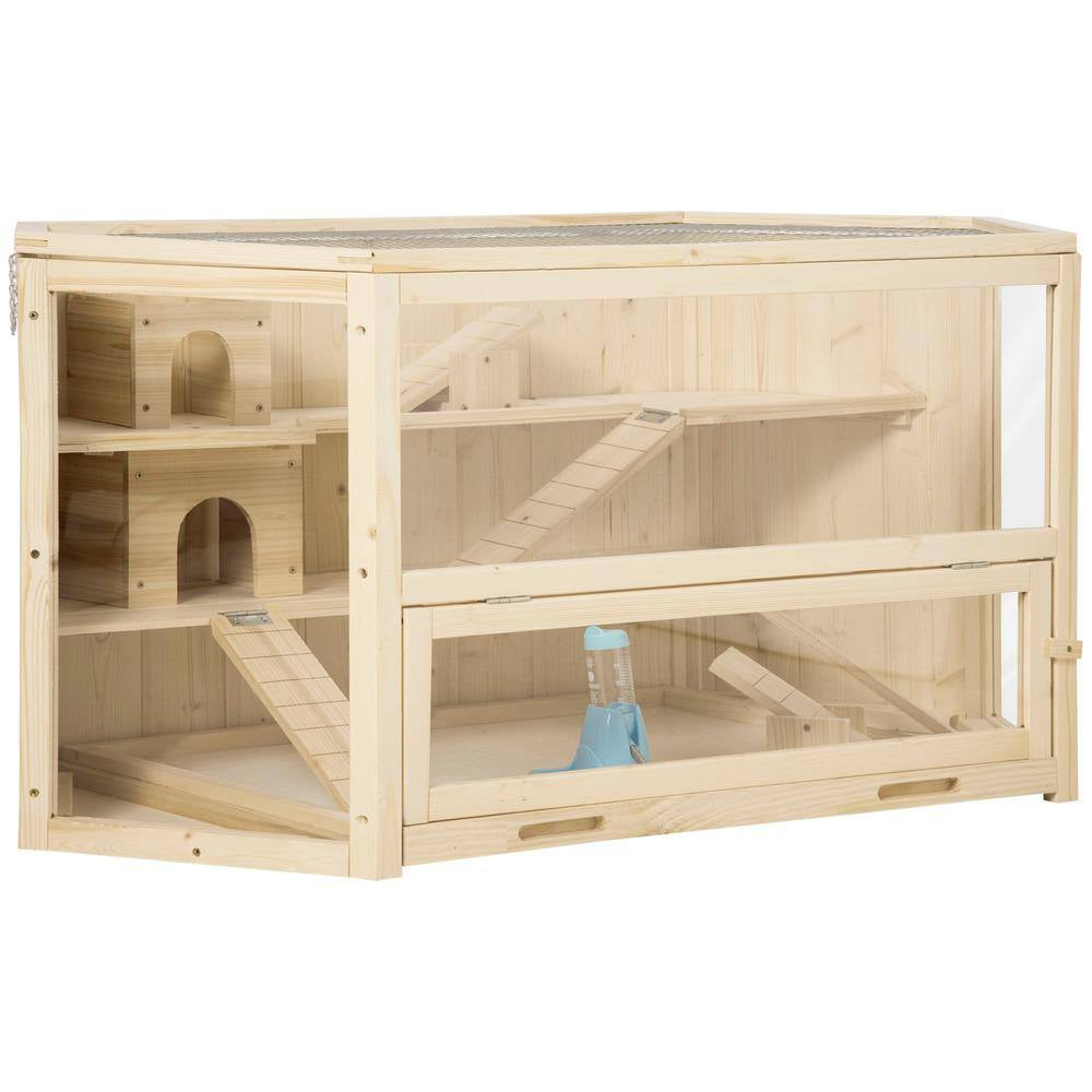 3 Tier Wooden Large Hamster Cage Small Animal House with Slide and Activity Center