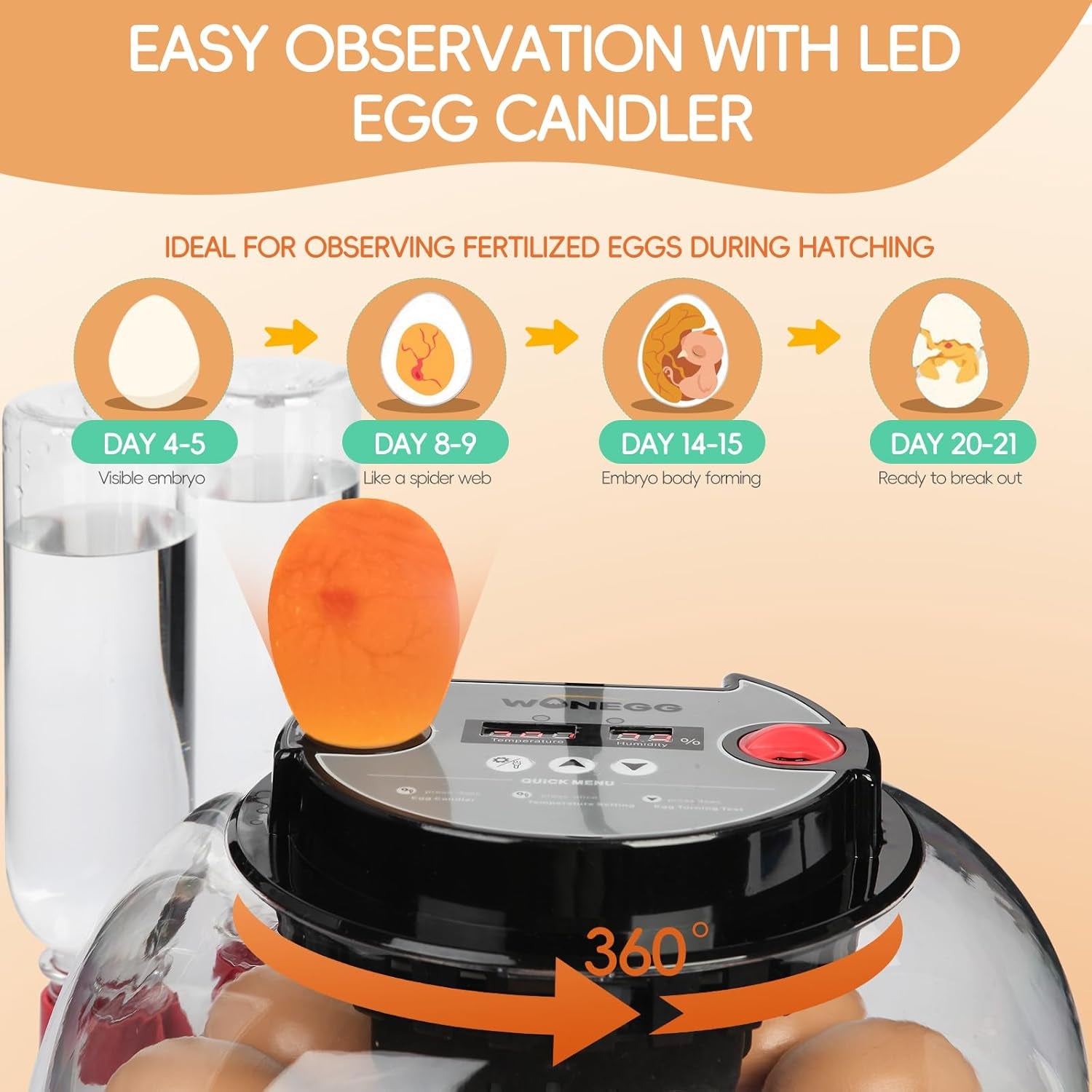 12 Egg Incubator with Automatic Turning, Humidity Control, LED Egg Candler, And