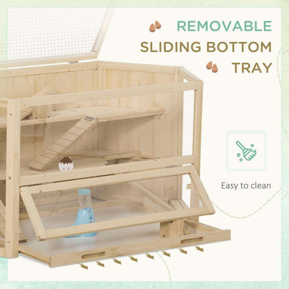 3 Tier Wooden Large Hamster Cage Small Animal House with Slide and Activity Center