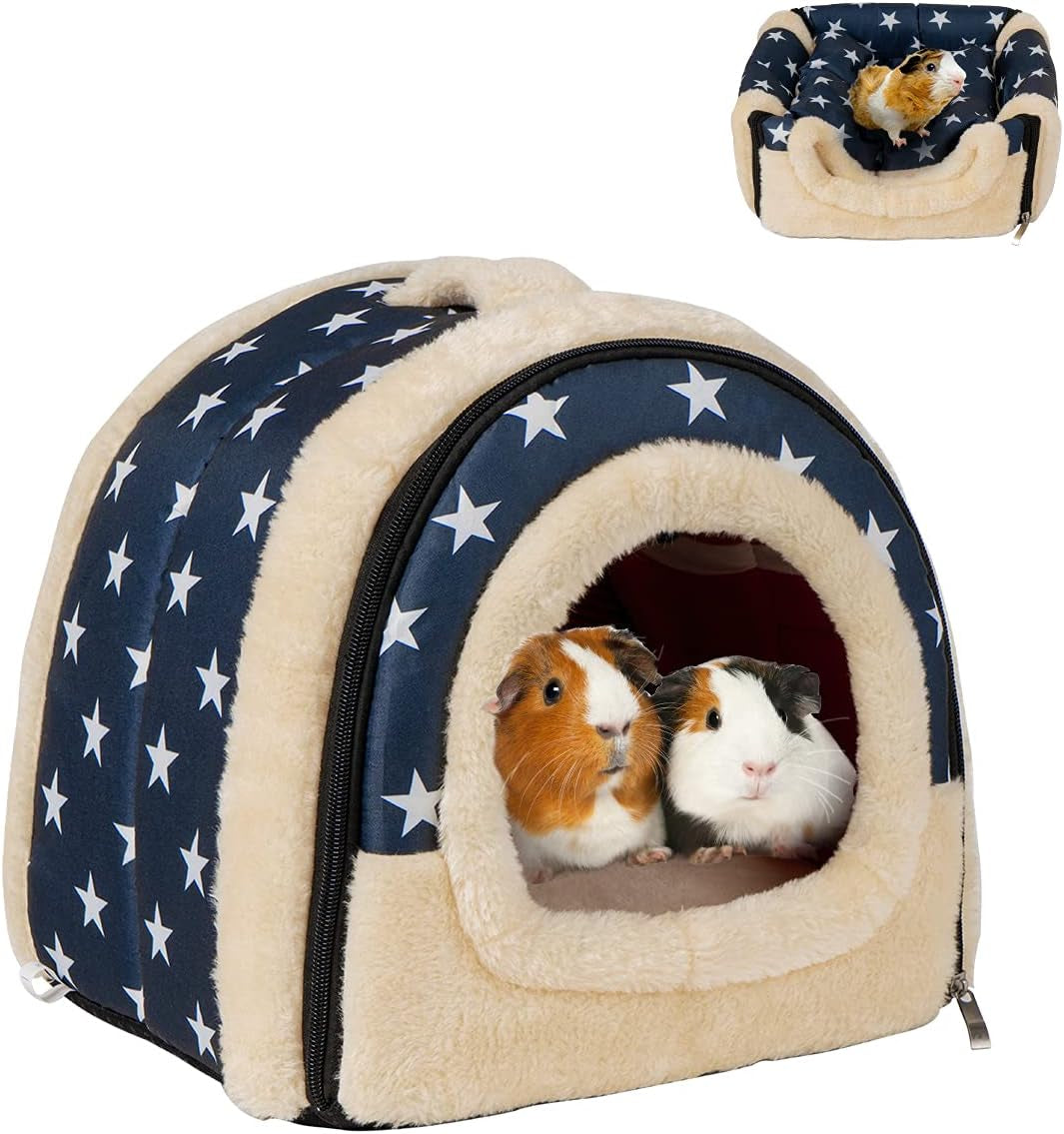 Guinea Pig & Rabbit Cozy Hideout House - Small Animal Bed for Guinea Pigs, Rabbits, Hamsters, Rats & Chinchillas Cave Bed (Stars)