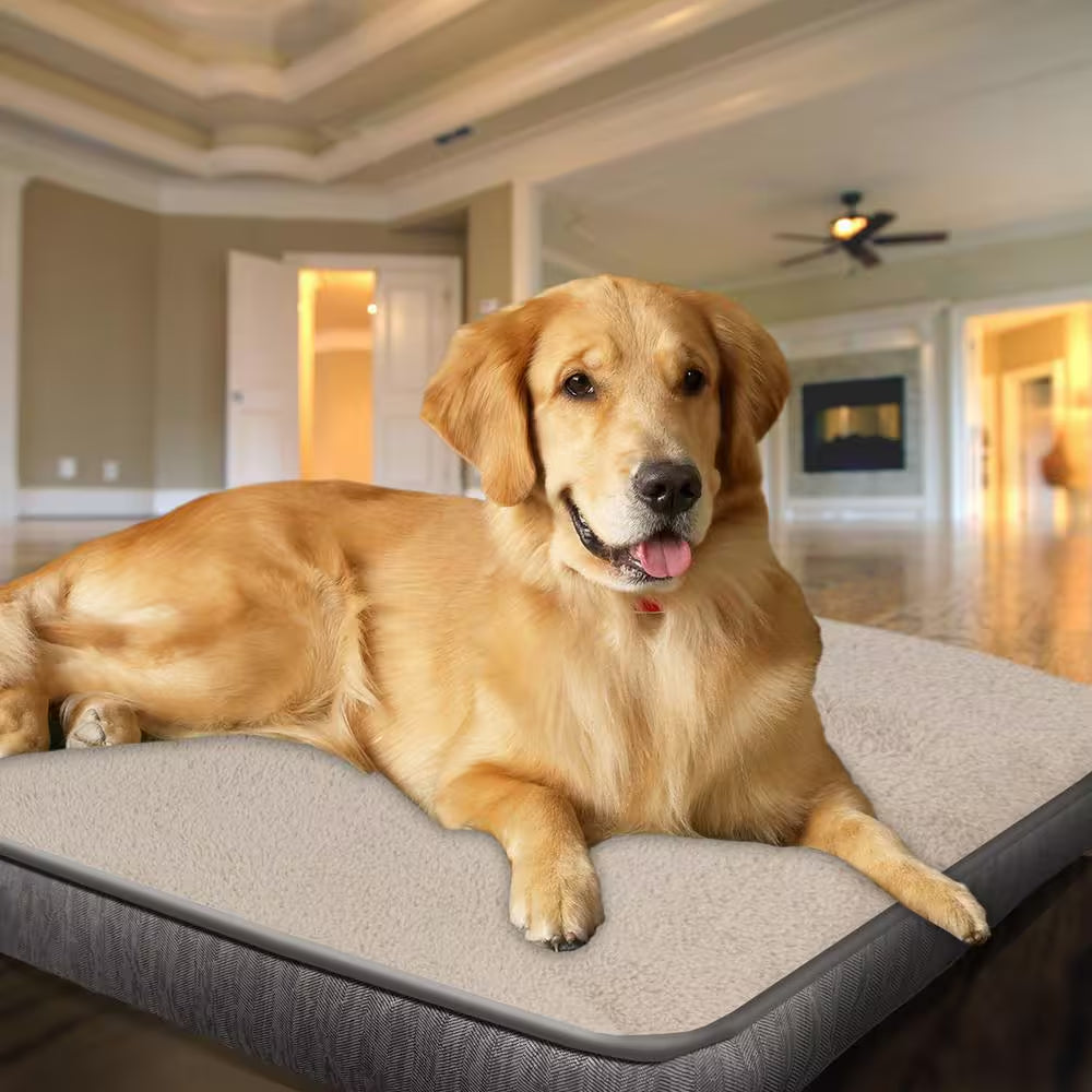 40 In. X 30 In. Piping Gray/Cream Sherpa Jacquard Gusset Pet Bed