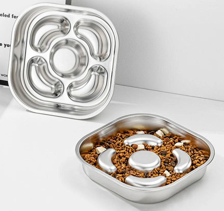 304 Stainless Steel Slow Feeding Dog Bowl, Non-Slip, Spill-Proof, Anti-Tip Pet Cat and Dog Food and Water Bowl