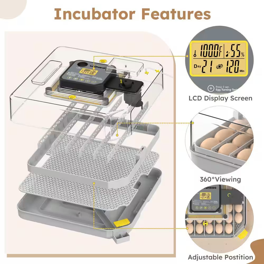 16.14 In. X 16.14 In. 48-Egg LED Cold-Light Poultry Incubator Temperature Display Humidity Control and Water Serving