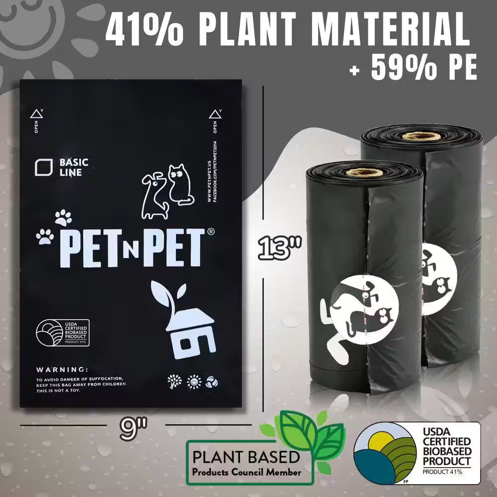 Dog Waste Bags USDA Certified 41% Plant Based and 59% PE, 1080 Leak-Proof, Extra Thick Large Dog Poop Bag Rolls - Black