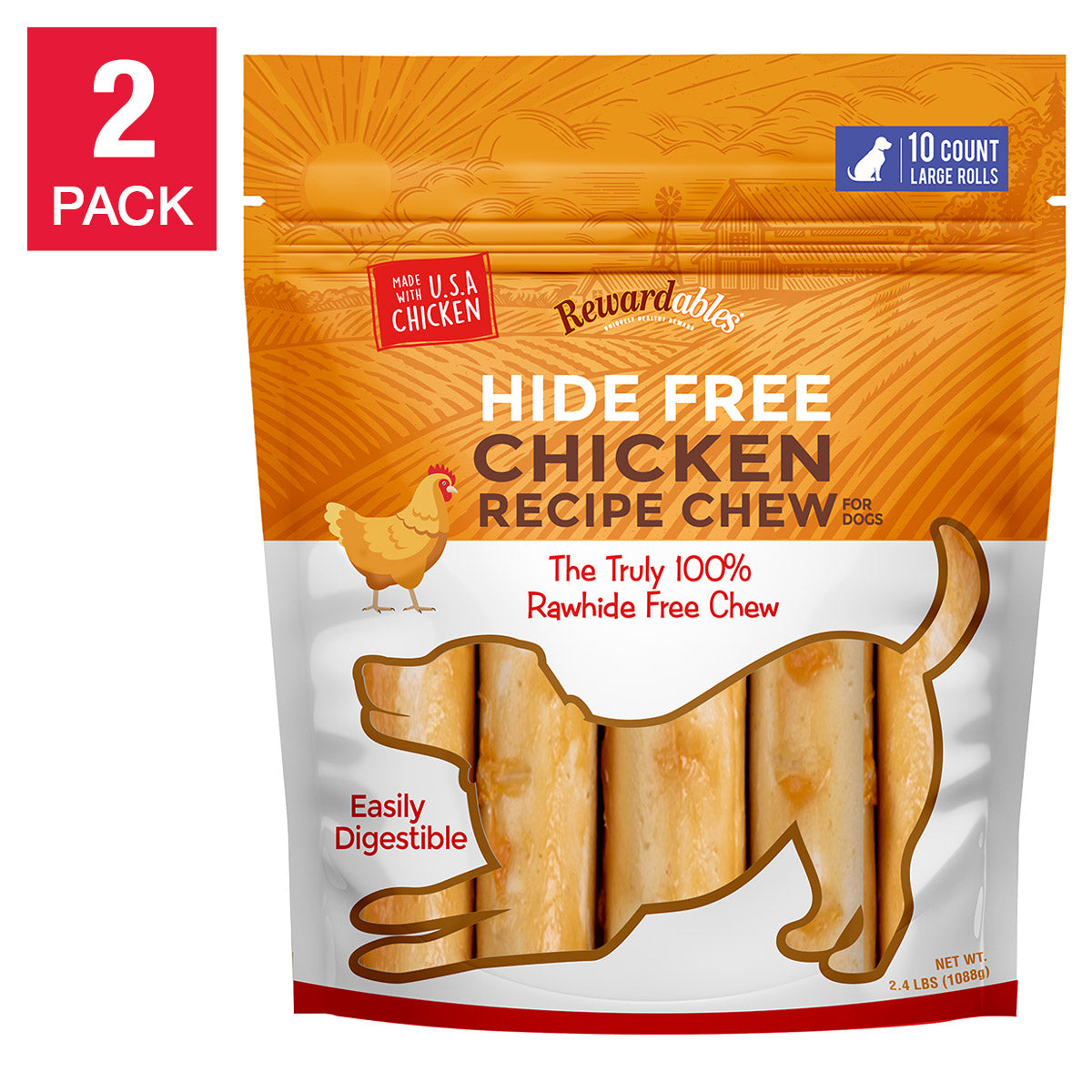 Rewardables Rawhide Free Chicken Chews, 10-Count, 2-Pack