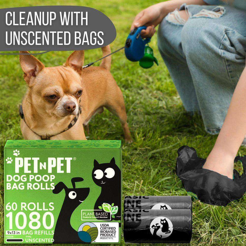 Dog Waste Bags USDA Certified 41% Plant Based and 59% PE, 1080 Leak-Proof, Extra Thick Large Dog Poop Bag Rolls - Black