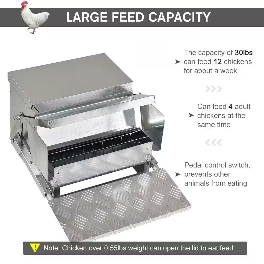 30 Lbs. Capacity Automatic Chicken Poultry Feeder with a Galvanized Steel and Aluminium Build