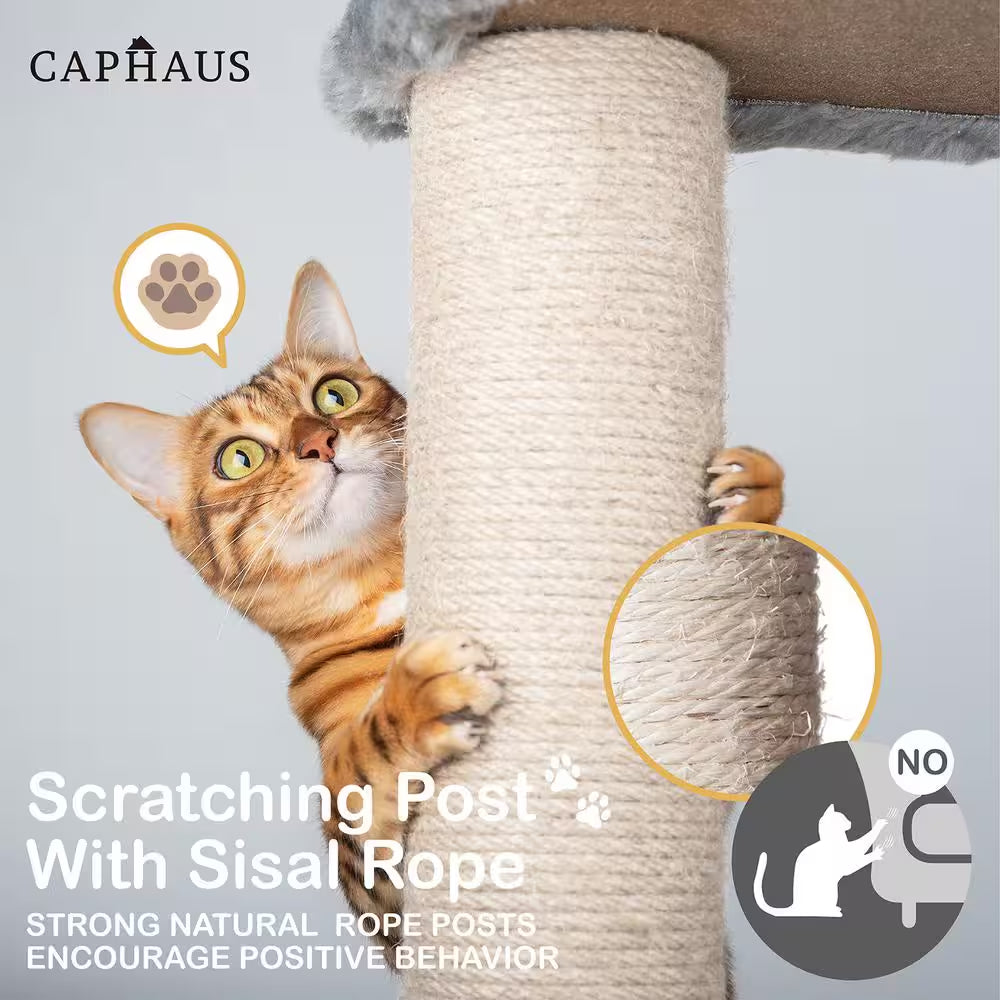 58 In. Light Grey Cat Tower for Indoor Cats, Multi-Level Cat Activity Tree with Scratching Posts, Basket, Cave Condo