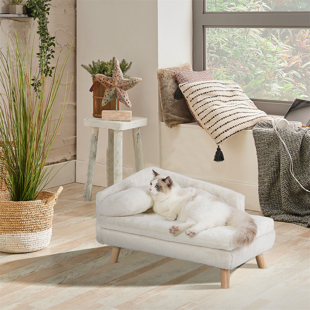 Pet Sofa Bed Snuggle Lounge Elevated Dog Cat Bed W/ Cushion for Small/Medium Pet