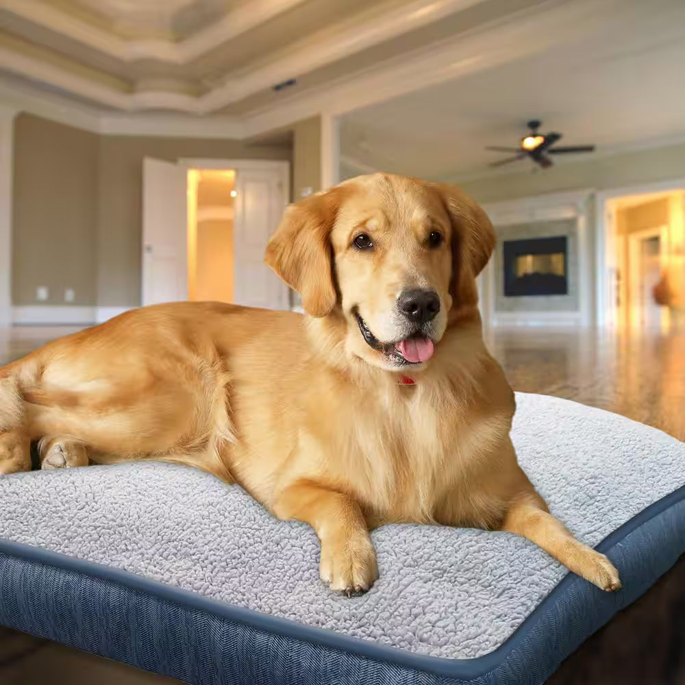 40 In. X 30 In. Piping Blue/Gray Sherpa Jacquard Gusset Pet Bed