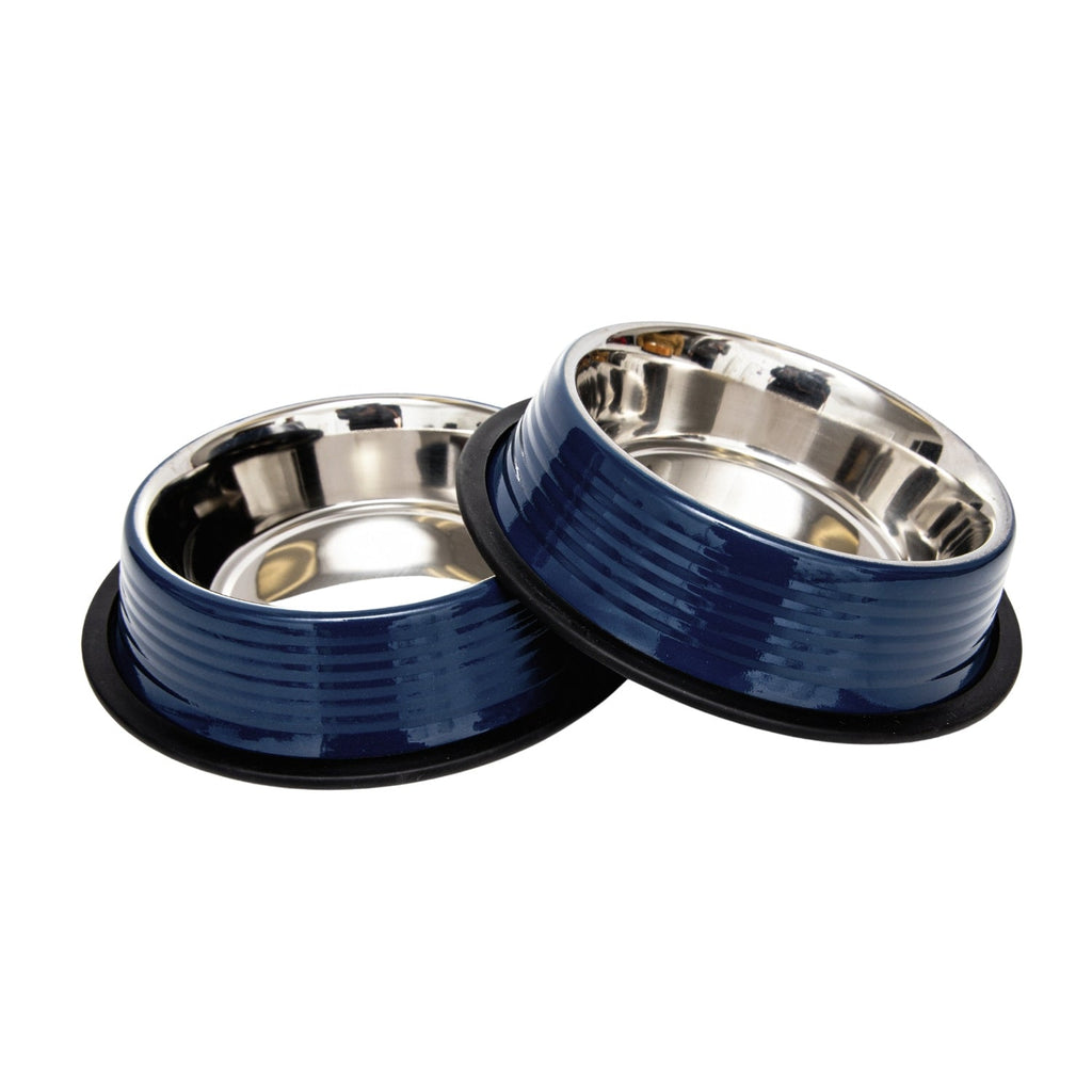 Country Living Set of 2 Ribbed Non-Slip Pet Bowls – Poseidon Blue