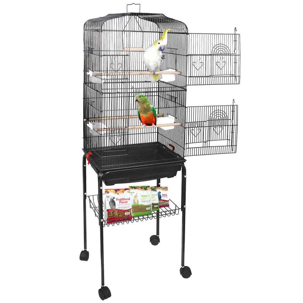 59'' Bird Cage Parakeet Finch Budgie Conure Lovebird House W/ Rolling Stand Tray