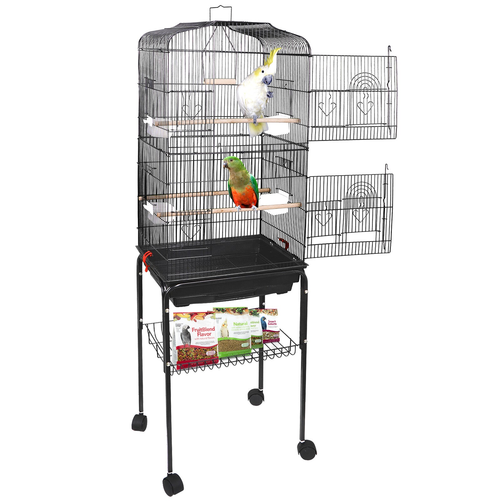 59'' Bird Cage Parakeet Finch Budgie Conure Lovebird House W/ Rolling Stand Tray