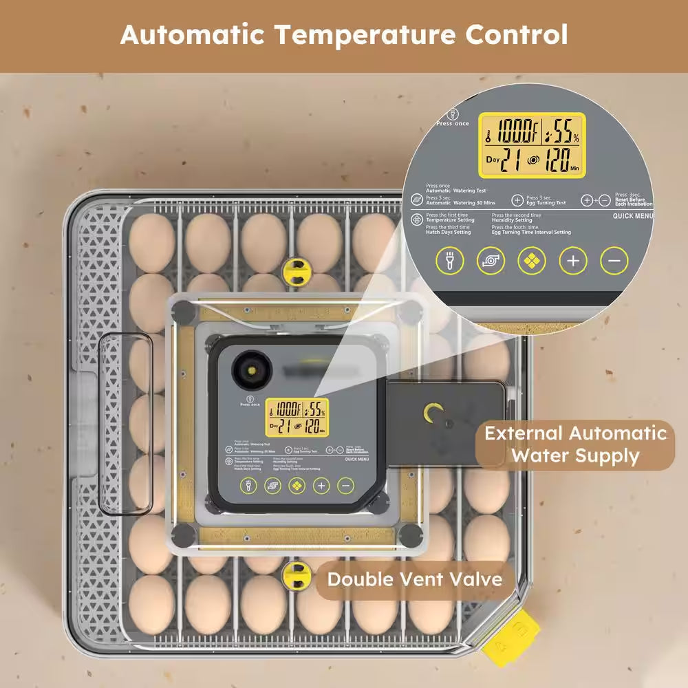16.14 In. X 16.14 In. 48-Egg LED Cold-Light Poultry Incubator Temperature Display Humidity Control and Water Serving
