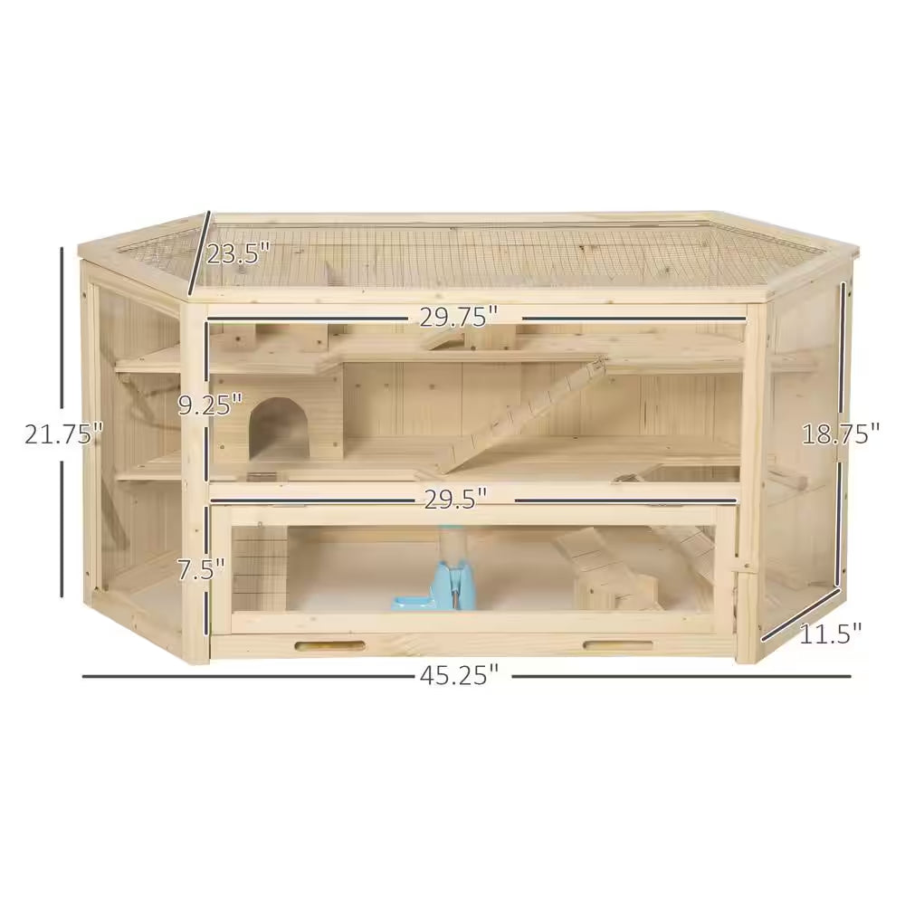 3 Tier Wooden Large Hamster Cage Small Animal House with Slide and Activity Center