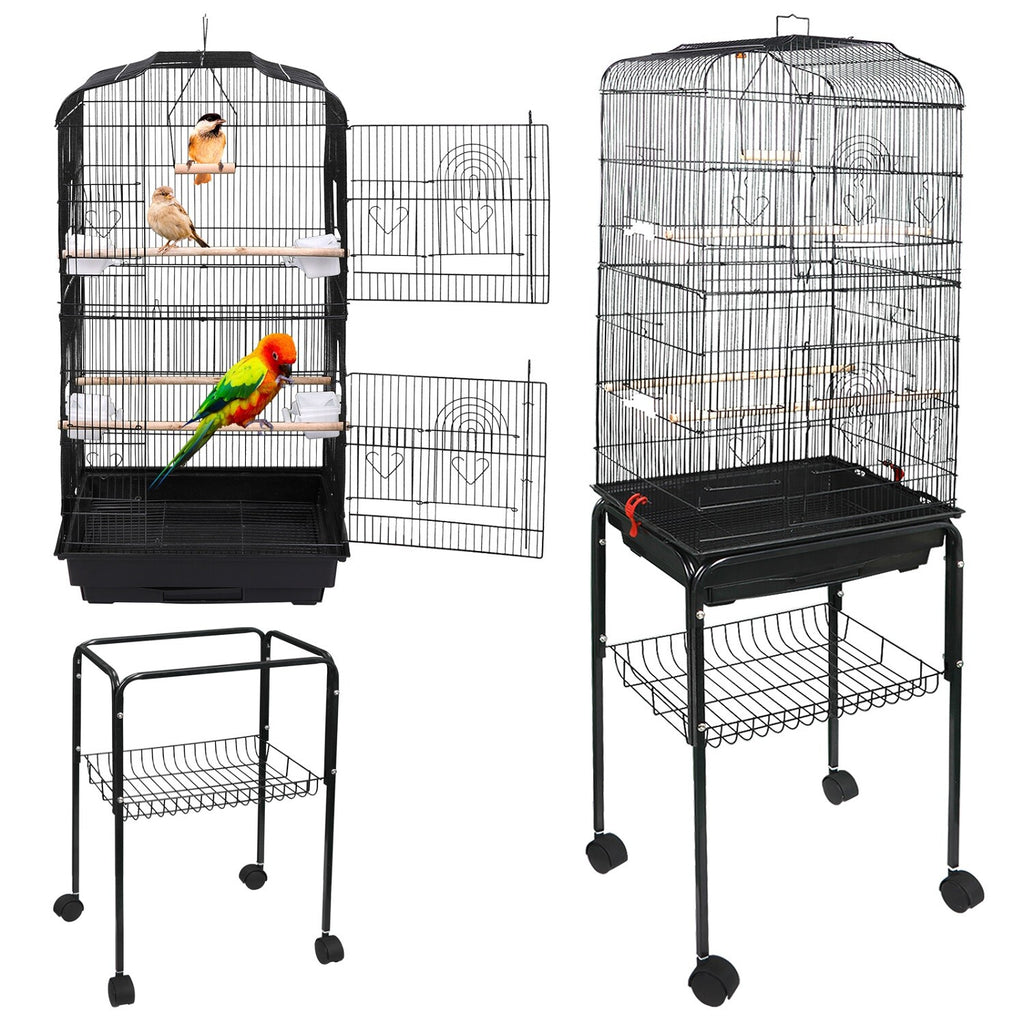 59'' Bird Cage Parakeet Finch Budgie Conure Lovebird House W/ Rolling Stand Tray