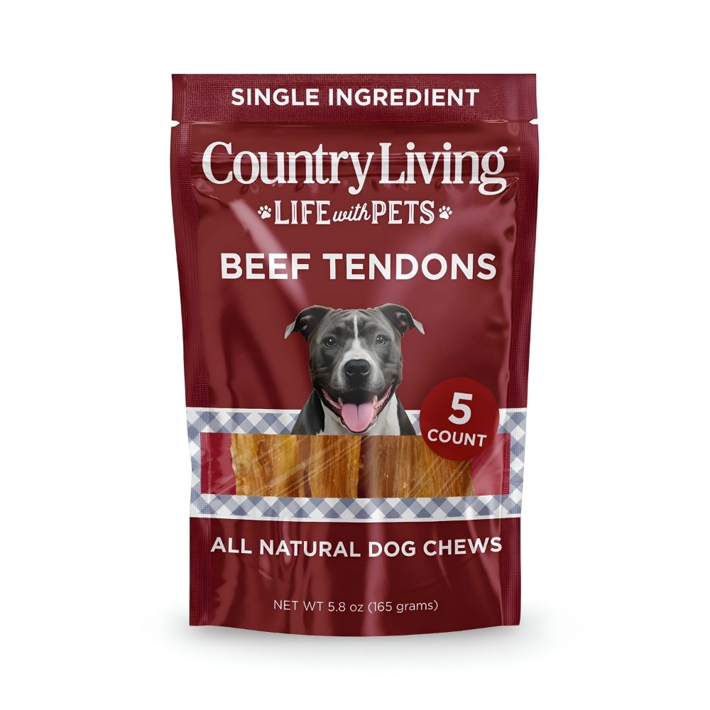 Country Living 4”-7” Beef Backstrap Tendon Dog Chews – 5 Count Bag – All-Natural, Long-Lasting, High-Protein Dog Treats –