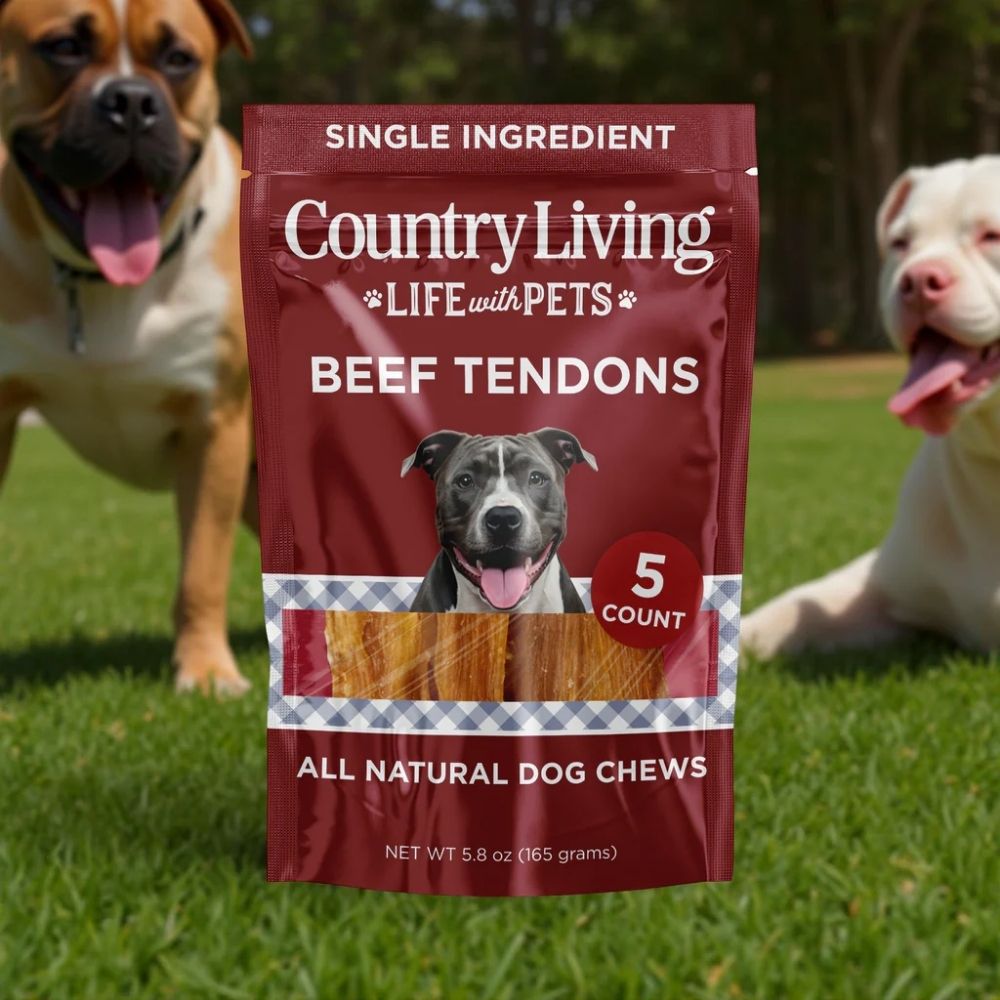 Country Living 4”-7” Beef Backstrap Tendon Dog Chews – 5 Count Bag – All-Natural, Long-Lasting, High-Protein Dog Treats –