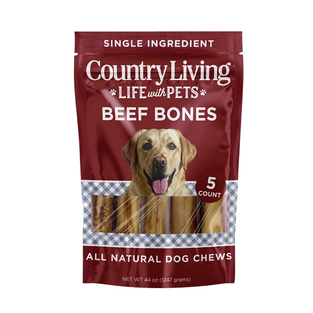 Country Living 5”-6” Beef Center Cut Bones for Dogs – 5 Count Bag – All-Natural, Long-Lasting Dog Chews – Single-Ingredient,