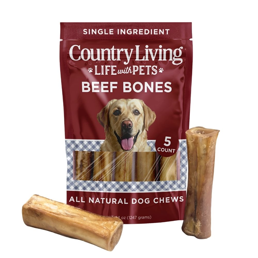 Country Living 5”-6” Beef Center Cut Bones for Dogs – 5 Count Bag – All-Natural, Long-Lasting Dog Chews – Single-Ingredient,