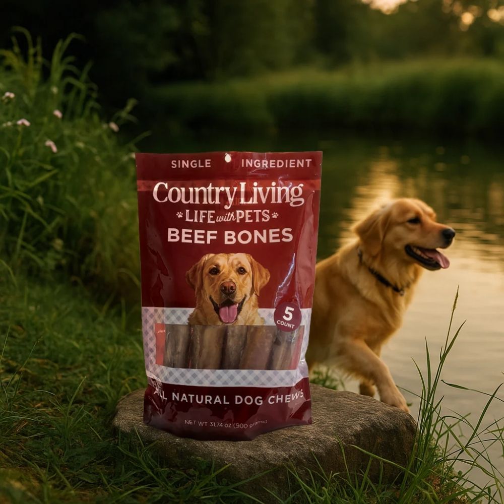 Country Living 5”-6” Beef Center Cut Bones for Dogs – 5 Count Bag – All-Natural, Long-Lasting Dog Chews – Single-Ingredient,