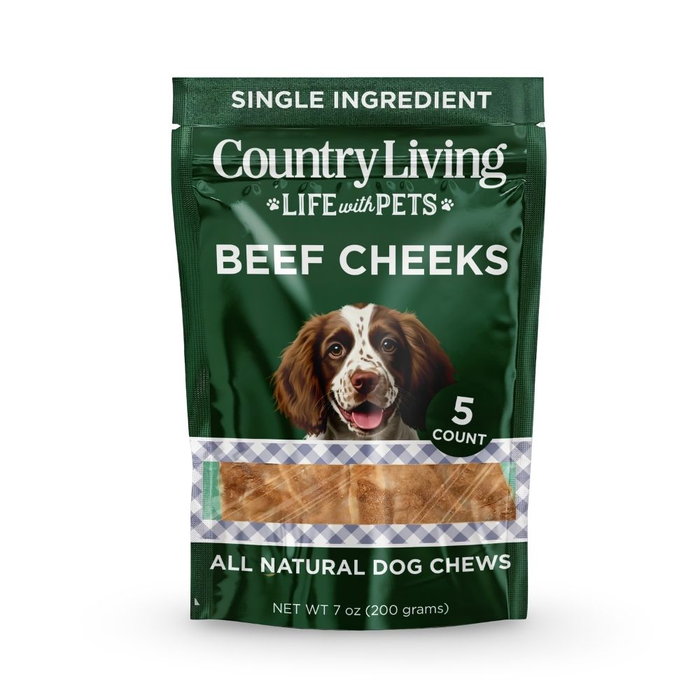 Country Living 4” x 4” Beef Cheek Chip Dog Treats – Chicken Flavor – 5 Count Bag – All-Natural, High-Protein, Long-Lasting