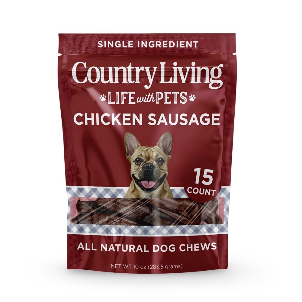 Country Living 4”-5” Beef Flavored Chicken Sausage Dog Treats – 15 Count Bag – Soft & Chewy, High-Protein Training & Reward