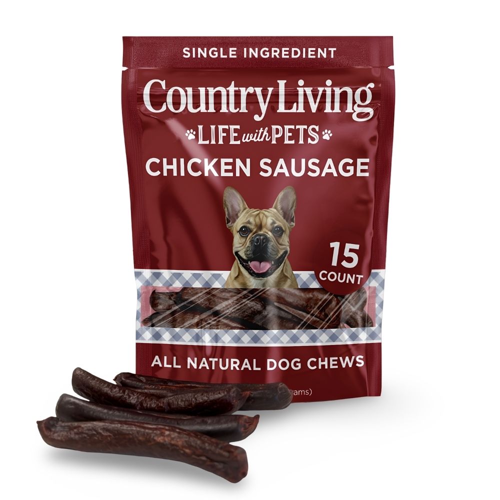 Country Living 4”-5” Beef Flavored Chicken Sausage Dog Treats – 15 Count Bag – Soft & Chewy, High-Protein Training & Reward