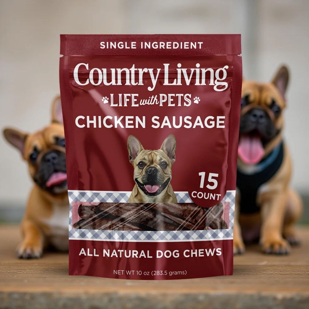 Country Living 4”-5” Beef Flavored Chicken Sausage Dog Treats – 15 Count Bag – Soft & Chewy, High-Protein Training & Reward