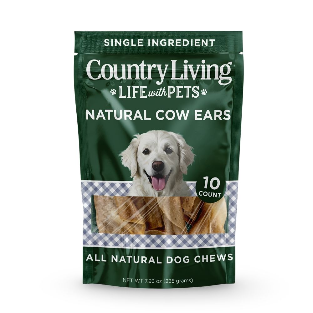 Country Living Natural Cow Ears Dog Chews – 10 Count Bag – All-Natural, Single-Ingredient, Long-Lasting Dog Chews –