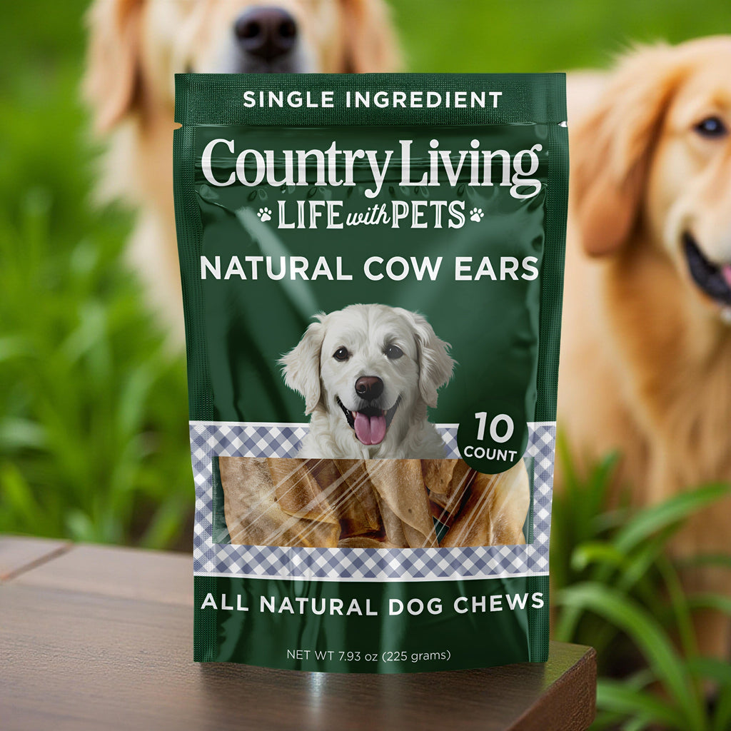 Country Living Natural Cow Ears Dog Chews – 10 Count Bag – All-Natural, Single-Ingredient, Long-Lasting Dog Chews –