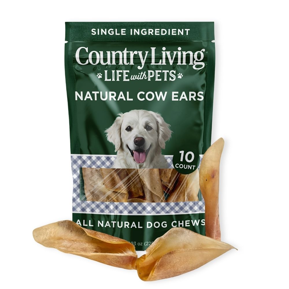 Country Living Natural Cow Ears Dog Chews – 10 Count Bag – All-Natural, Single-Ingredient, Long-Lasting Dog Chews –