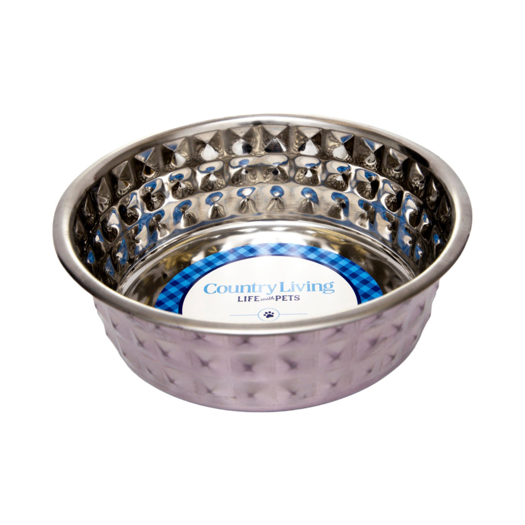 Country Living Set of 2 Hammered Stainless Steel Dog Bowls – Lavender