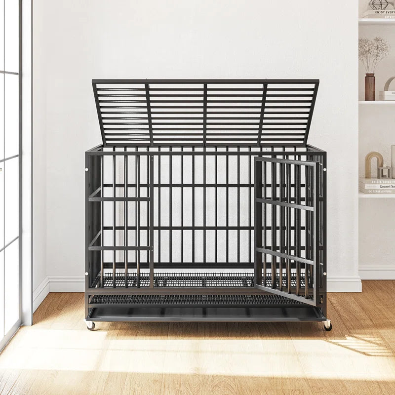 Adrihana Heavy Duty Dog Crate Cage with Lockable Wheels, Large Dog Kennel Indoor with Removable Tray